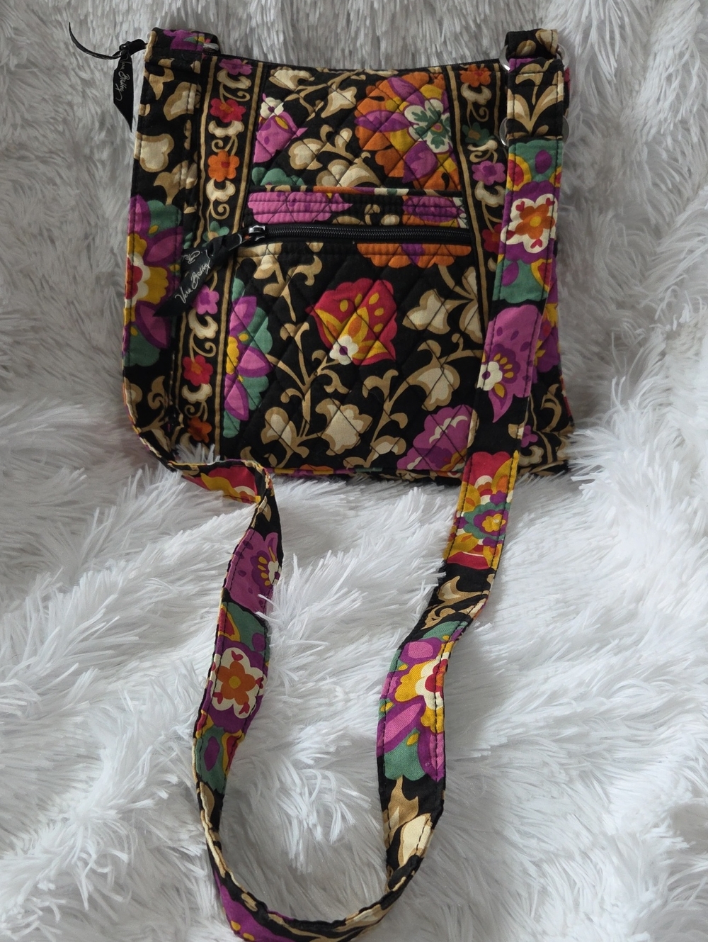 Vera Bradley Black Quilted Crossbody with Multicolor Floral Pattern